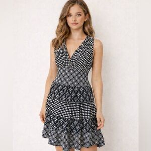 Studio M Tiered Geometric Print Dress Womens Size Large